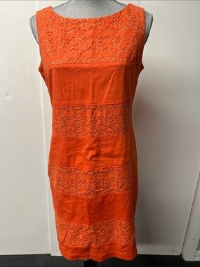 S.L. Fashions Orange Lace-Panel lined Sleeveless Shift Dress